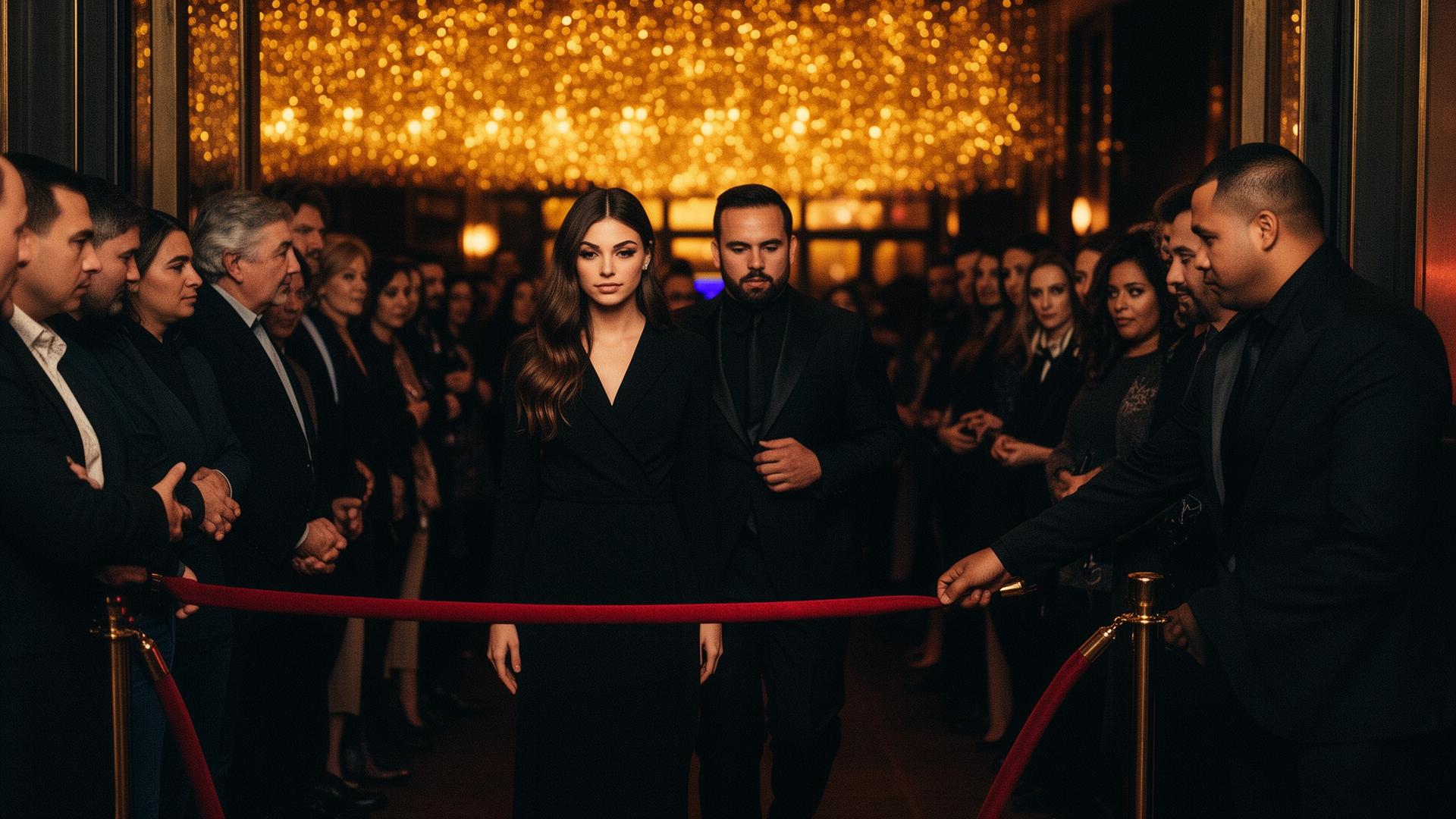 Stylish group walking past the line into the venue